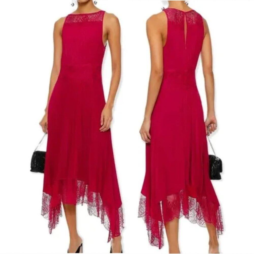 ALC Matilda Pleated Lace-Trim Midi Dress in Magenta